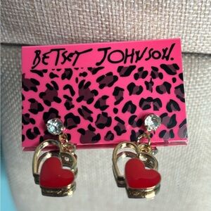 Betsey Johnson Red Heart Dangle Earrings